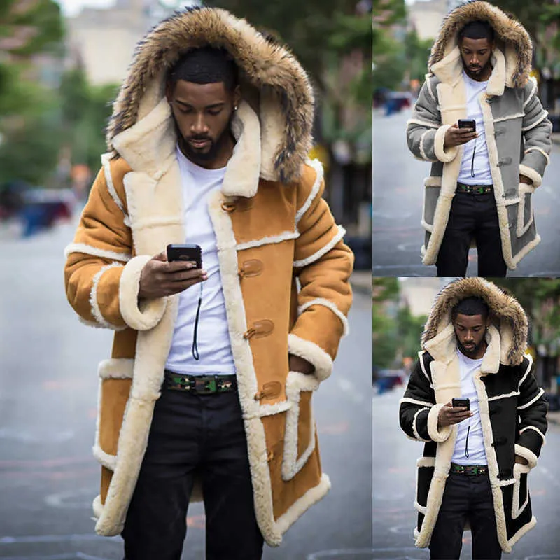 PFHQ Ullfoder för herr Huvjackor i fuskpäls Tjocka Trendiga 2022 Vinter Elegant Tough Guy Mode Casual Shearling_voghion.com