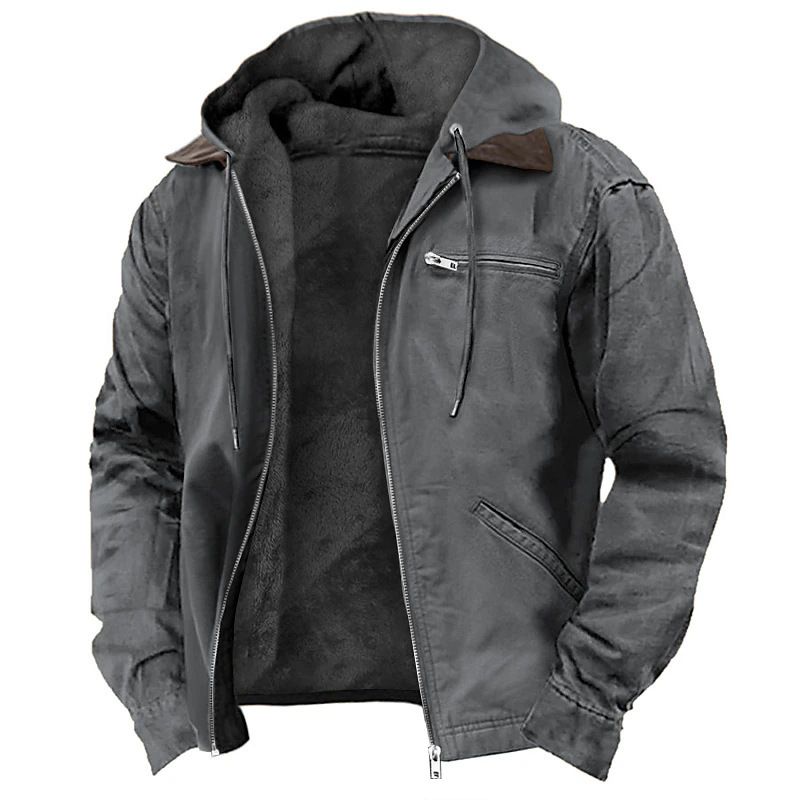 Hooded Fleece-Lined Jacket For Men – Relaxed Fit, Zippered Pockets, All-Day Comfort (S-5XL, Polyester Fill, Solid Colors)_voghion.com