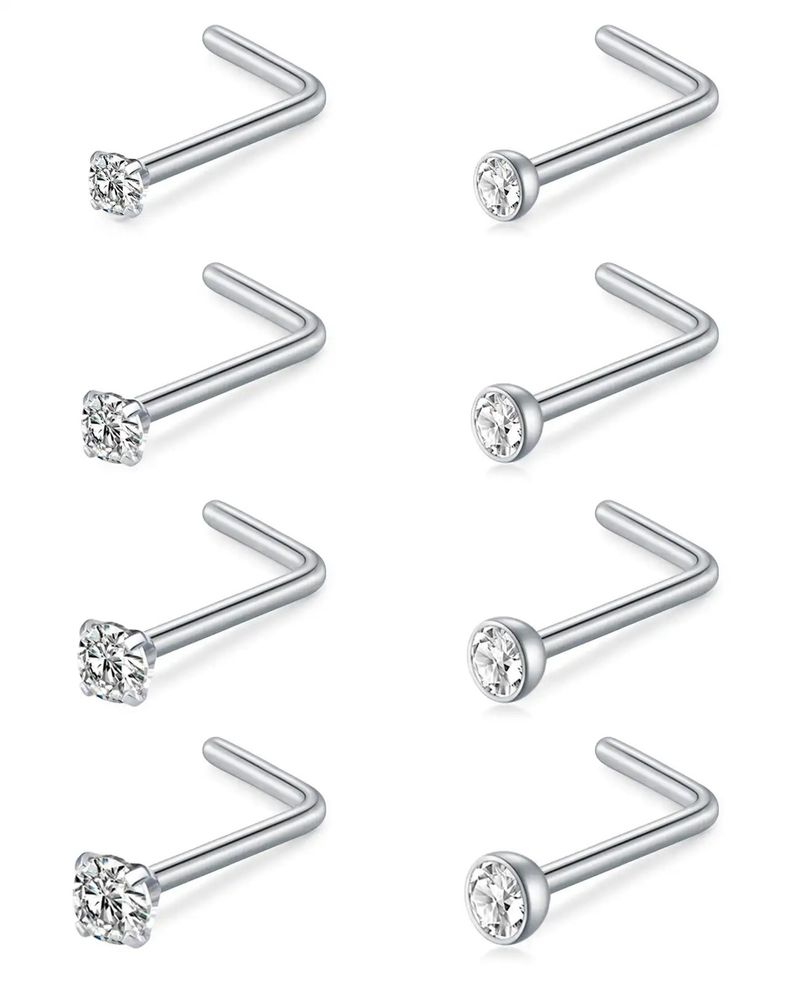 Women's Jewelry Stainless Steel Nose Nail Set 18 Pieces Piercing Nose Ring Set Titanium Steel Nose Jewelry_voghion.com