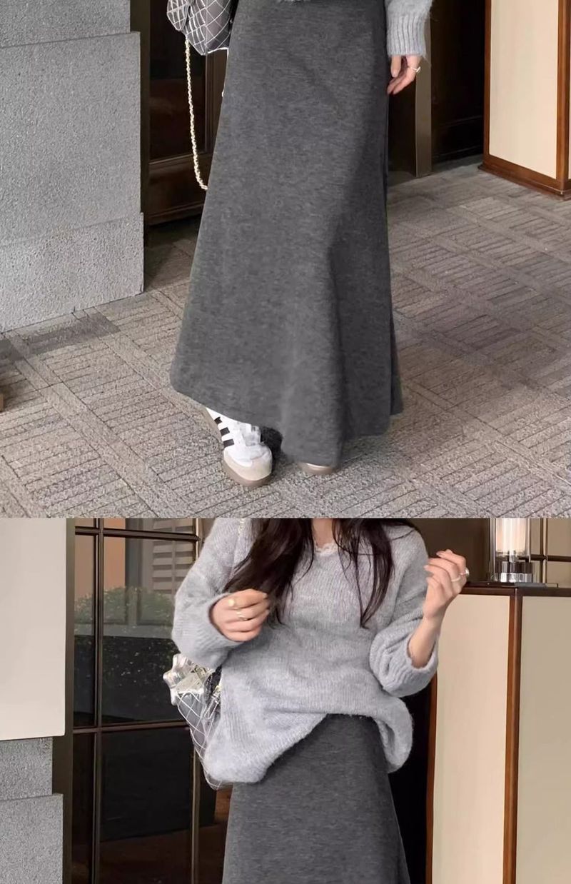 GraceChic GraceChic GraceChic Grijze Midi Dames Lente Herfst Winter Nieuwe Stijl Elegante Hoge A-lijn Zeemeermin Slanke Elastische Taille Rok Eendelig_voghion.com