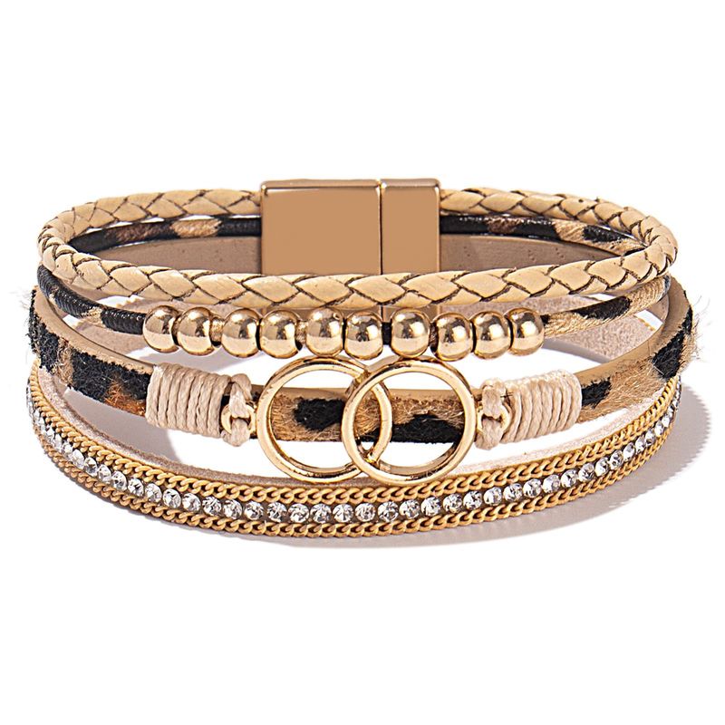 Handgefertigtes Lederarmband für Damen – Doppelter Magnetverschluss mit Strass-Akzenten (Boho-Stil, verstellbar)_voghion.com