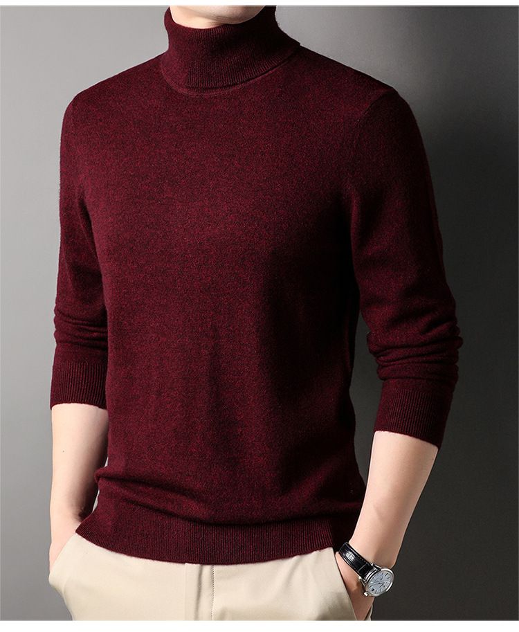 Maglione di lana per uomo autunno e inverno, abbigliamento maschile di mezza età, maglione di base lavorato a maglia multicolore, maglione a collo alto con interno in lana_voghion.com