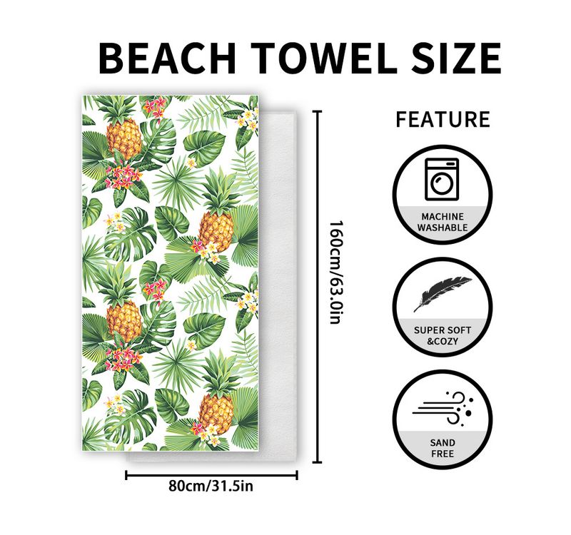 Asciugamano da spiaggia con stampa di frutta tropicale - Microfibra ultra morbida con flanella bifacciale (a rapida asciugatura, super assorbente, per vacanze in piscina e viaggi)_voghion.com