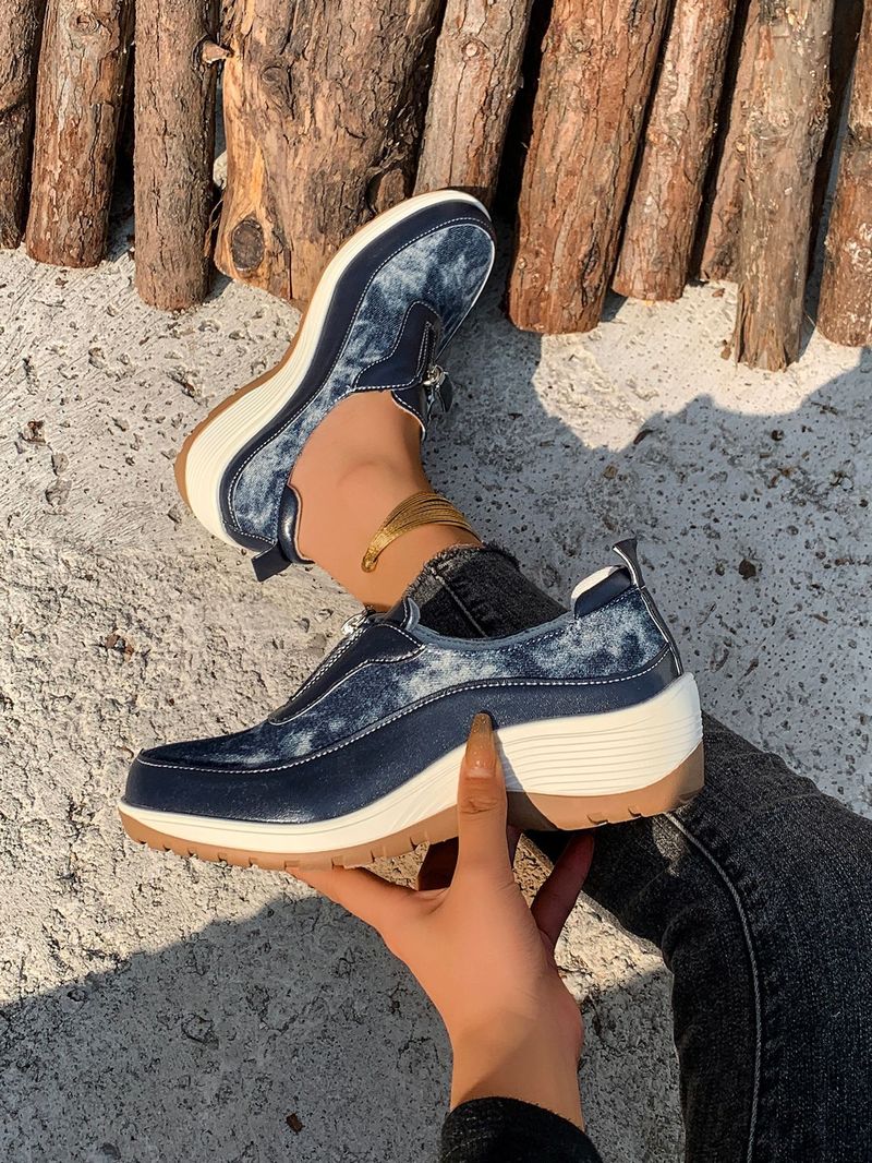 Damenschuhe große Freizeitschuhe farblich passende Leopardenmuster Keilabsatz dicke Sohle runde Zehen Slip-On-Schuhe_voghion.com