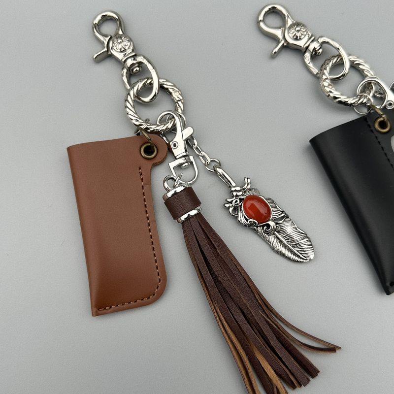 Vintage Metal Keychain With Braided Detail & Gemstone Accent – Handcrafted Boho Chic Accessory For Keys, Lighters, Or Bag Charms (Sizes S-M)_voghion.com