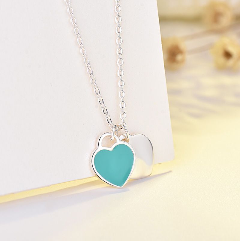 Qiao Lan Xuan Semplice Amore Olio Gocce Smalto Rosso Blu Rosa Cuore A Forma Di T Famiglia Collana Collare Catena Gioielli Da Donna_voghion.com