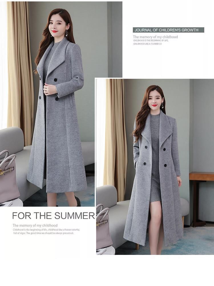 Women's Long Wool Trench Coat With Belted Waist, Double-Breasted Notch Lapel, Plus Size Overcoat For Autumn Winter_voghion.com
