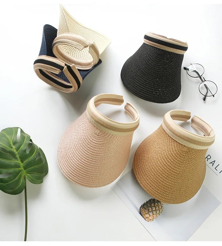 Cappello di paglia con coda di cavallo, da donna, estivo, protettivo, trasparente, fatto a mano, in rafia naturale, con visiera parasole primaverile_voghion.com