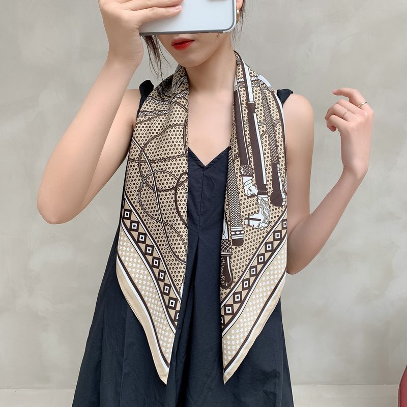 90cm unregelmäßiges Design Simulation Temperament Seidenschal Stirnband Riemen atmungsaktiv Sonnenschutz_voghion.com