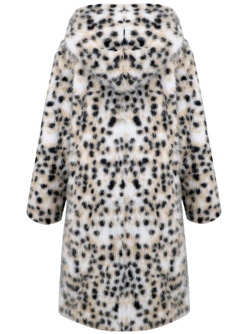Eleganter Kunstpelzmantel mit Kapuze und Leopardenmuster und langen Ärmeln für Damen – warme und stylische Oberbekleidung in mittlerer Länge für Damen_voghion.com