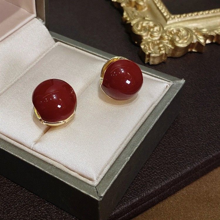 Die gleichen festlichen roten Akazienbohnenknopf Persönlichkeit vergoldete Ohrringe Silberohrschmuck verblasst nicht_voghion.com