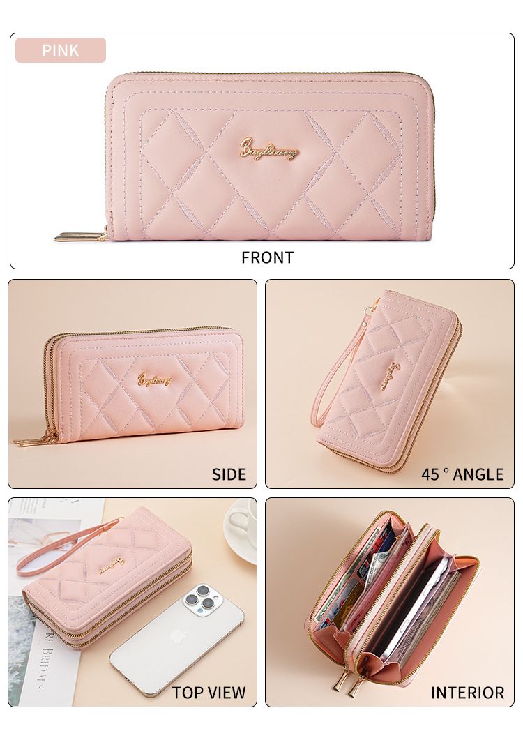 Women's Long Wallet Rhombus Clutch Multifunctional Mobile Phone Change Bag Wallet_voghion.com
