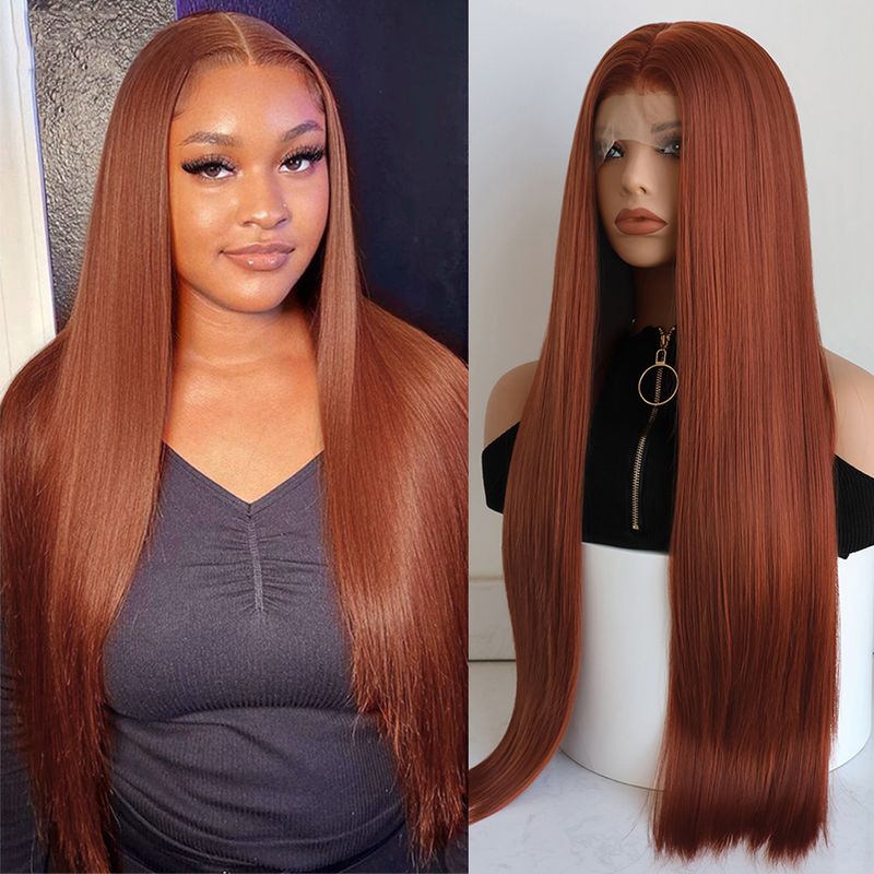 Hett såld 13x3.5 syntetisk spets fram Ws för kvinnor Sier Grey Ginger Orange 99J Bury Lång Straht Limfri Cosplay Fest Dagligen_voghion.com