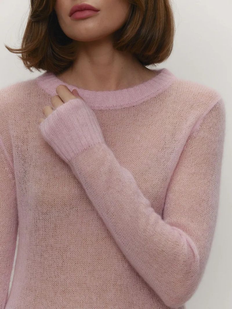 Maglia leggera da donna - Maglione oversize trasparente con scollo rotondo nei colori pastello (cachi, rosso, bordeaux, giallo, menta, azzurro, caramello, rosa)_voghion.com