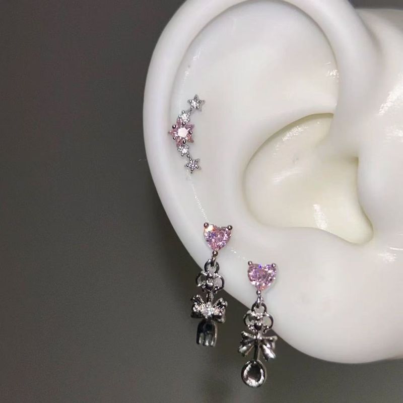 Sweet Cool Pink Heart Fork Spoon Titanium Steel Flat Bottom Ear Bone Studs Niche Design Sense High-end Earrings For_voghion.com