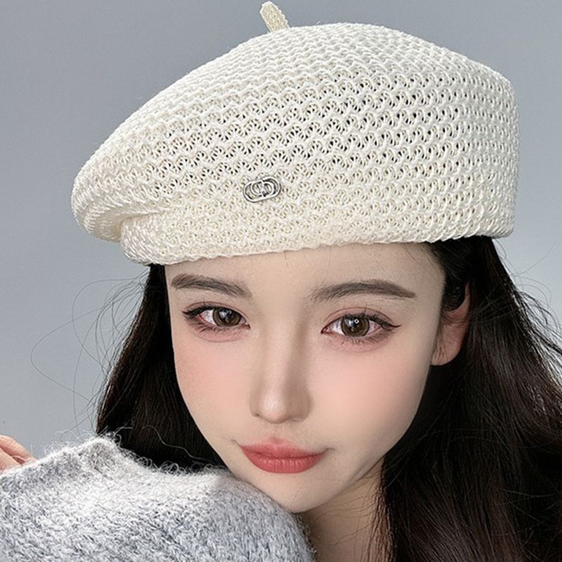 New Arrivals 2024 Women Summer Thin Bere Versaile Sereoypes Pleaed Design Breahable Kni Paperboy Cap Aris Fashion Painer_voghion.com