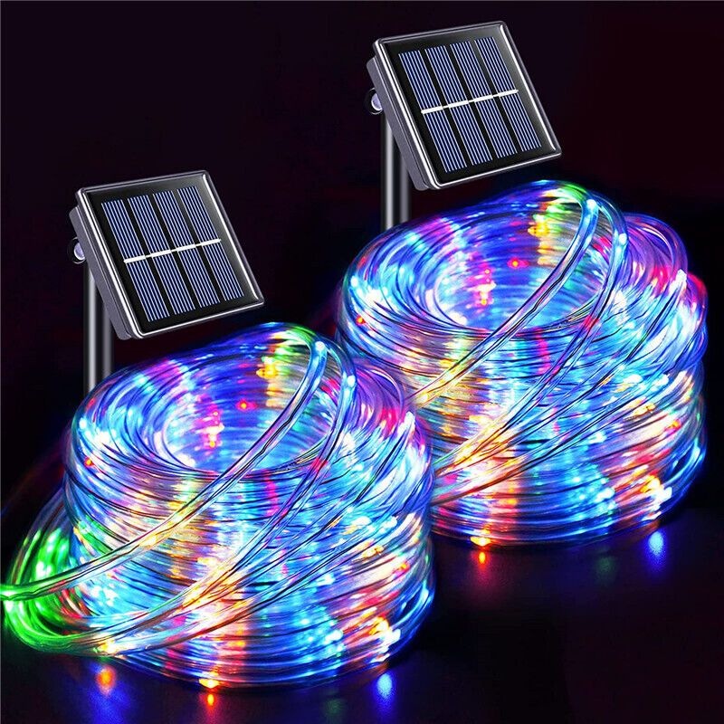 12M 100 LED Solar Rope Tube String Fairy Lights Strip Waterproof Garden Outdoor_voghion.com