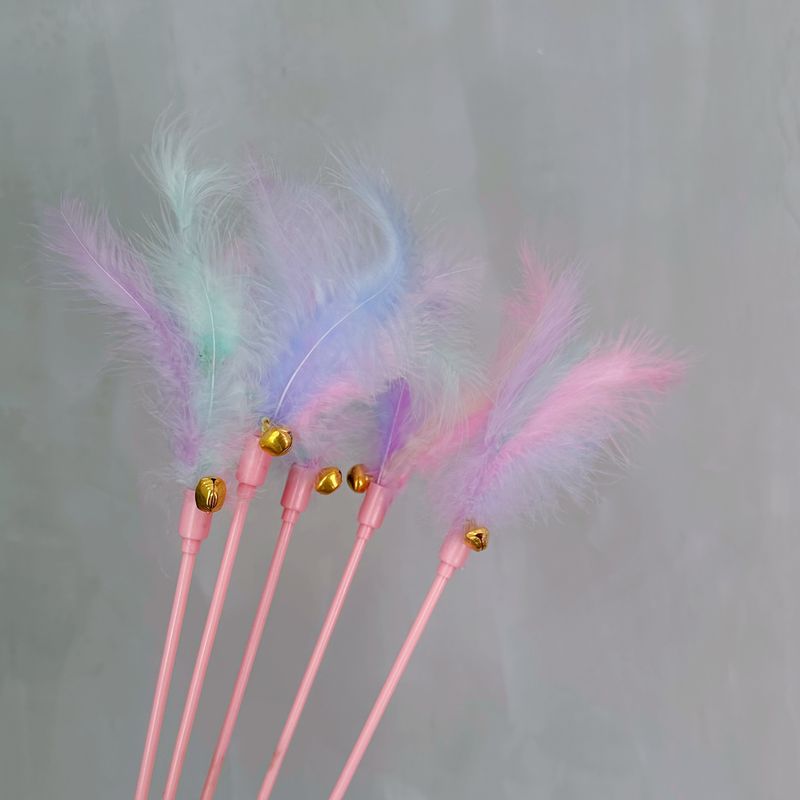 Macaron Farbe Glocke Feder Katze Teaser Zauberstab Haustier Spielzeug_voghion.com