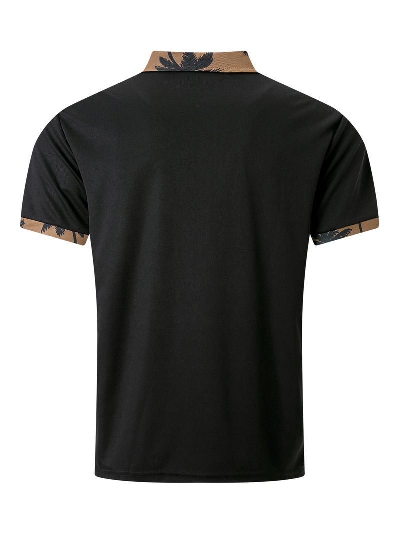 2-piece Men's Summer Holiday Style Outfit Set Short Sleeve Zip Golf Shirt & Waist Drawstring Shorts With Pockets Beach Resorts_voghion.com