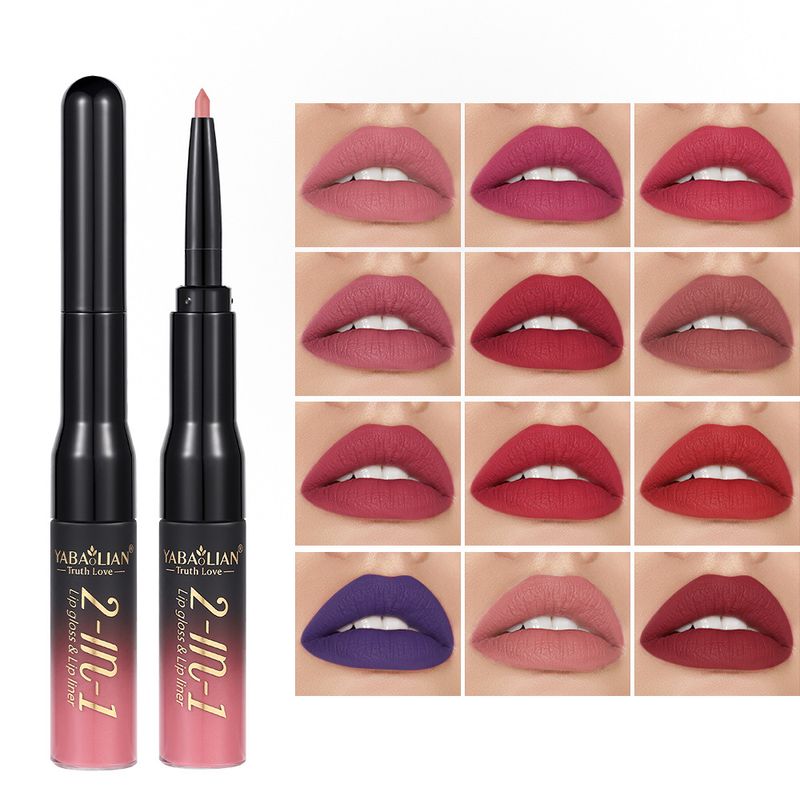 Maquillaje de labios YABAOLIAN delineador de labios brillo mate resistente al agua esmalte de doble cabezal color de labios_voghion.com