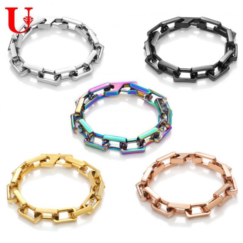 Bracciale in acciaio al titanio cubano color block temprato, vendita calda, chiusura quadrata geometrica, alla moda, unico, versatile_voghion.com