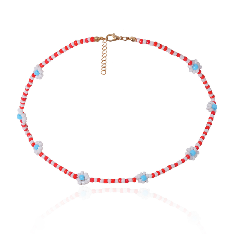 Collana da donna in stile bohémien con fiori a margherita colorata, semplice collana con clavicola con perline retrò femminile_voghion.com