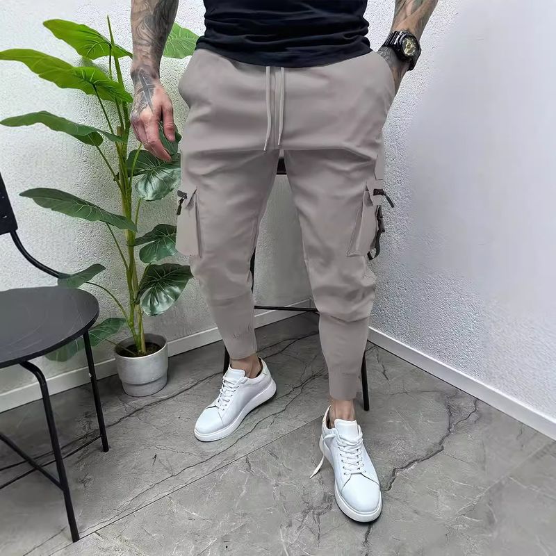 Pantalon de travail décontracté multi-poches pour hommes, coupe slim, petite jambe, pantalon tendance pour l'extérieur_voghion.com