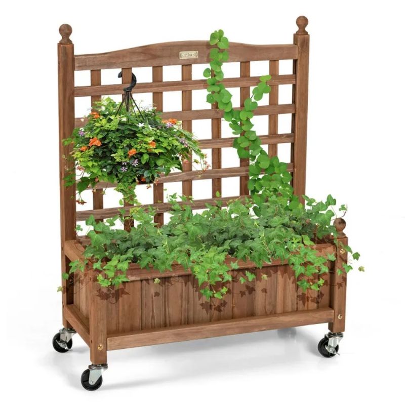 Mobile Box For 32in Plant With Planter Raised Bed Trellis Climbing Wood_voghion.com