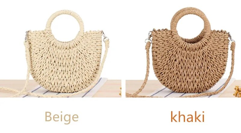 Yogodlns Borsa a tracolla in rattan intrecciata fatta a mano a metà tondo Borsa a tracolla da donna estiva a tracolla per bambina Borsa da spiaggia piccola Nuovo_voghion.com
