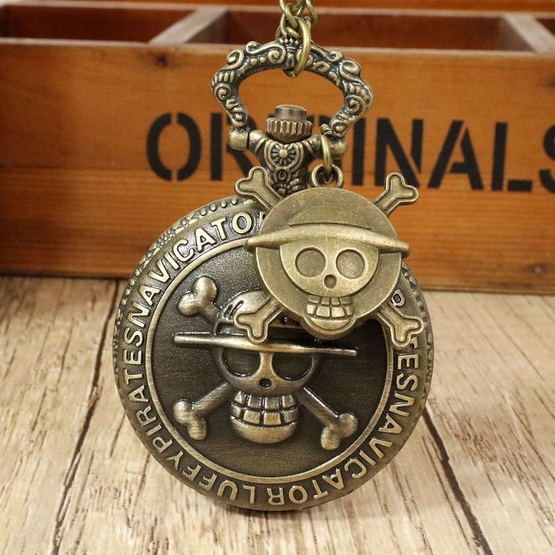 Anime Peripheral One Piece + Skull Pendant Flip Quartz Large Pocket Watch_voghion.com