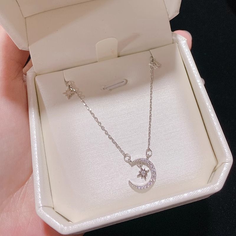Sterling Silver Moon Necklace Accessories Women, Light Luxury, Niche, High-End Feel, New Style, Best Friend Birthday_voghion.com