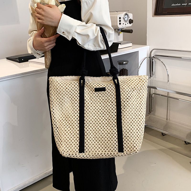 Elegante borsa da donna in paglia intrecciata, borsa da spiaggia per le vacanze, casual, shopper, tote, con manico superiore, alla moda, sottobraccio, a tracolla_voghion.com