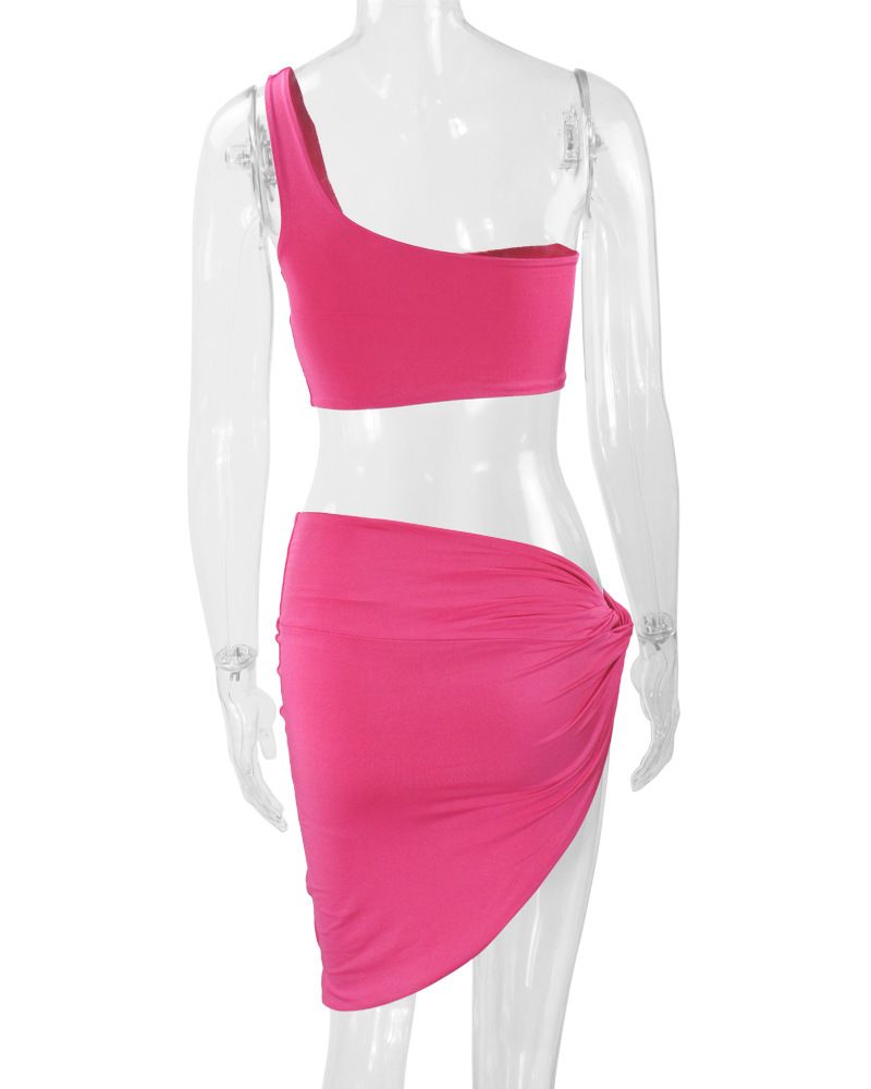 2025 Spring New Women's Skirt Two Piece Set, Single Shoulder And Umbilical Sexy Dress_voghion.com