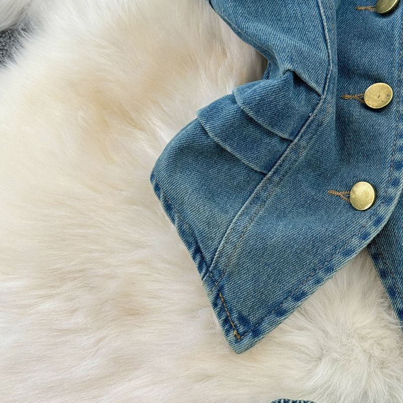 Dametøj Moderigtigt jakkesæt til kvinder med stropløs denim-camisole, højtaljet, mellemlang, hoftedækkende nederdel, sommer_voghion.com