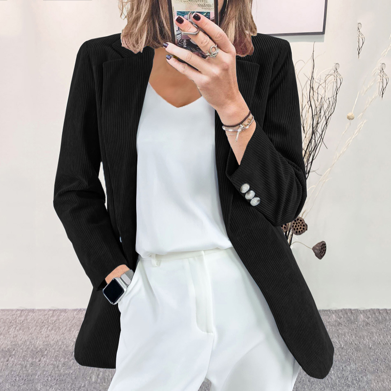 Giacca blazer in velluto a coste – vestibilità slim, revers a lancia, chiusura con un bottone, S/M/L/XL/2XL/3XL, nero/verde scuro/blu navy/grigio blu/bordeaux/marrone chiaro/caramello_voghion.com