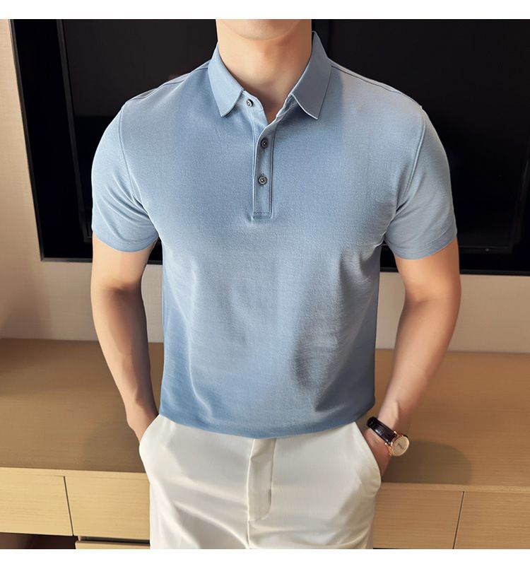 Polo à manches courtes pour homme, nouveauté spéciale été, en coton, confortable, petit revers, non marquant, pressage, version coréenne, coupe ajustée, Paul_voghion.com