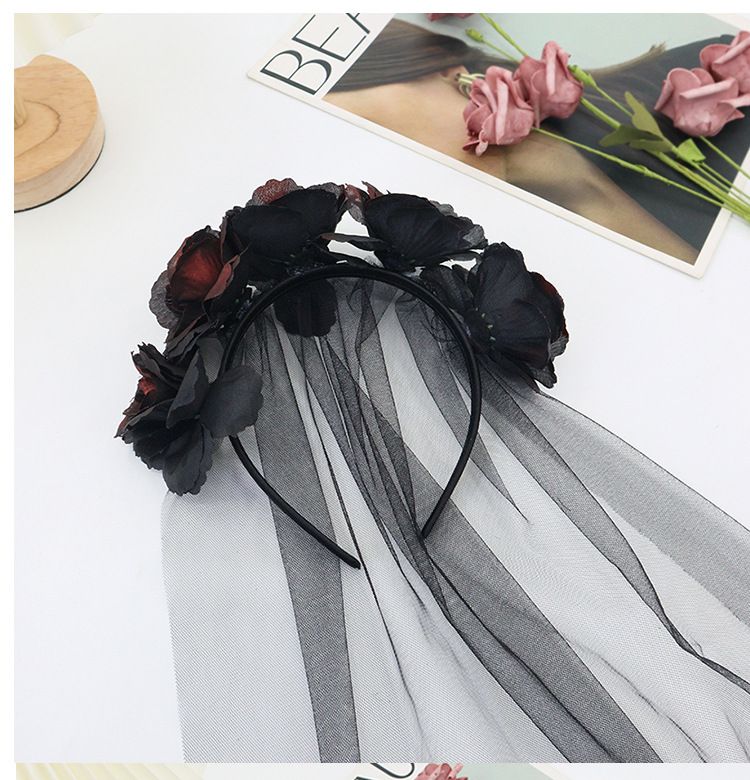 Nova faixa de cabeça de malha de caveira de terror para Halloween, máscara de rosa, luz, design de nicho de luxo_voghion.com