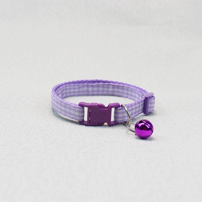 Collier pour chien et chat tissé coloré, petit format, décontracté, à carreaux, avec clochette et anneau_voghion.com