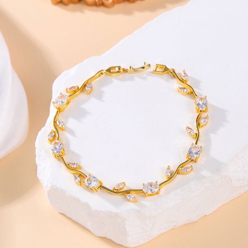 Set di gioielli da sposa con bracciale tennis in zircone super lucido di alta qualità, placcato oro puro e regolabile in rame puro._voghion.com