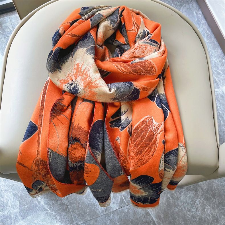 Bufanda elegante de cachemira con diseño de loto para mujer, para otoño e invierno, cálida y gruesa, para ciclismo, resistente al viento, para regalo_voghion.com