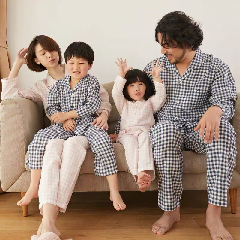 Pijamas para niños Ropa para el hogar Conjunto de pijamas familiares de algodón con doble hilo para niños_voghion.com