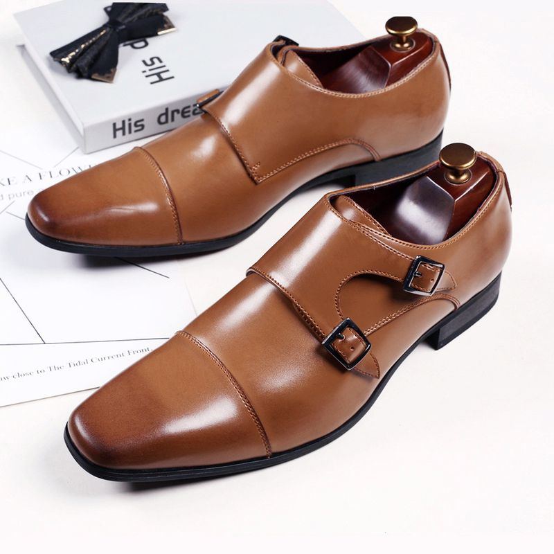 Herenschoenen zakelijke leren schoenen heren vierkante kop formele schoenen casual schoenen drie gewrichten monnik gesp leren schoenen heren_voghion.com