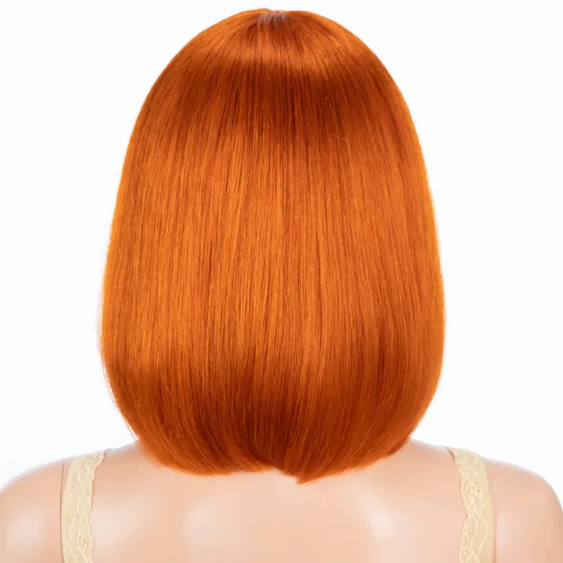 99j Red Human Hair Wigs For Women Short Remy Brazilian Hair Wigs With Bangs P4/30 Highlight Short Straight Hair Wigs With Bangs_voghion.com