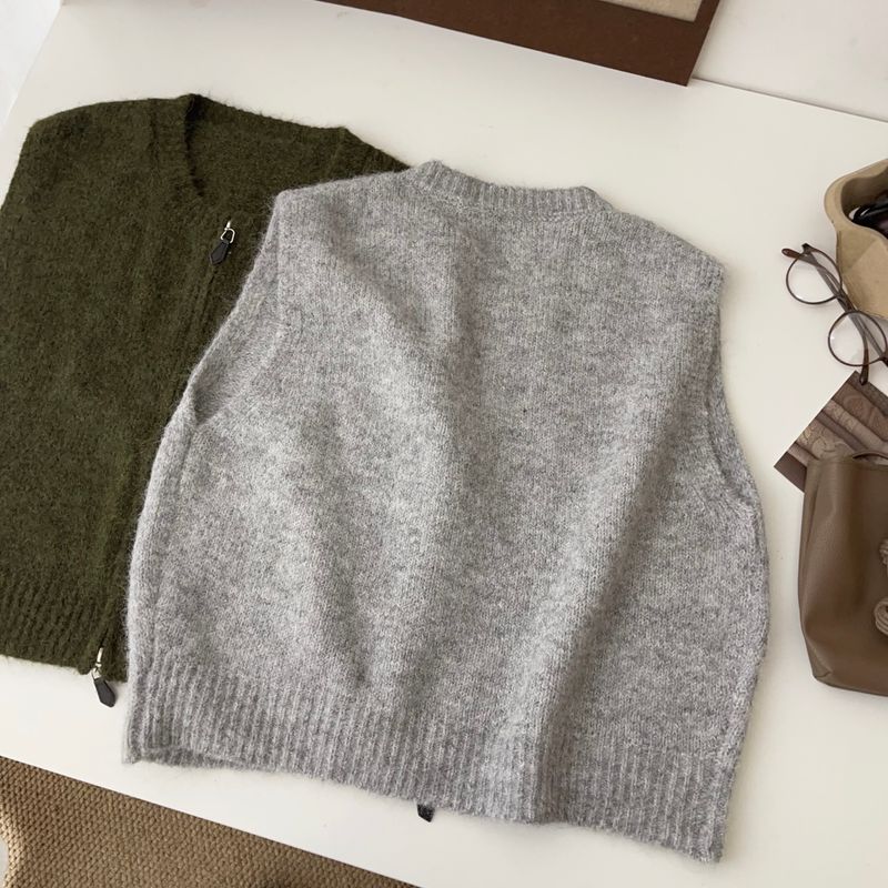 Pull en maille à double fermeture éclair pour femme, collection automne 2025, coupe ample et flatteuse._voghion.com