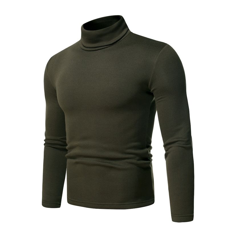 Inner Layer Autumn Winter Fleece Lined Turtleneck Long Sleeve T-Shirt Men's Pullover Thermal Base Shirt Top_voghion.com