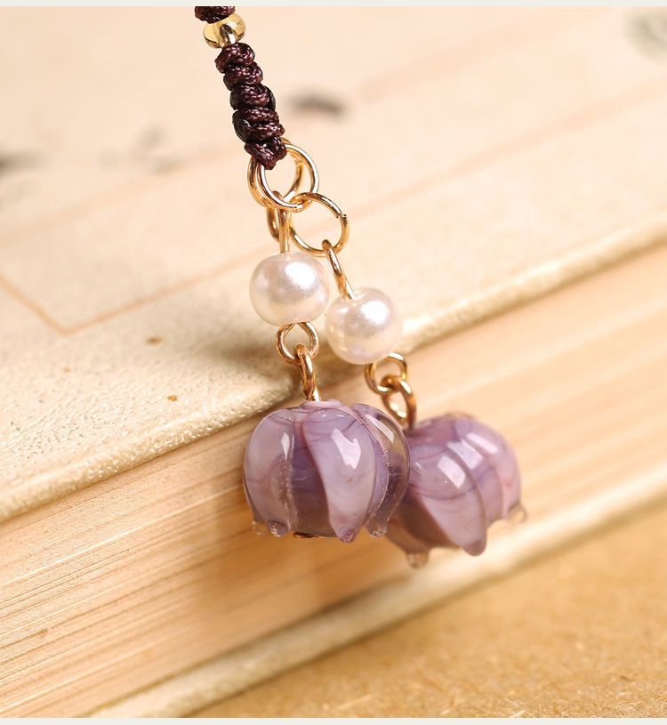 Waldring Orchideenseil Damen Chinesischer Stil Hängende Accessoires Glas Jade Stein Kleiner Anhänger Telefonkette_voghion.com