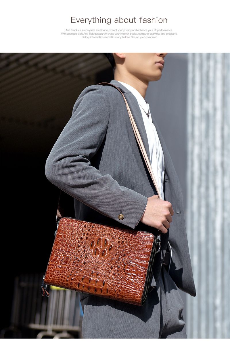 Men's Crocodile Pattern Leather Messenger Bag - Large Capacity Business & Casual Crossbody Bag Multi-Functional Designer Handbag_voghion.com