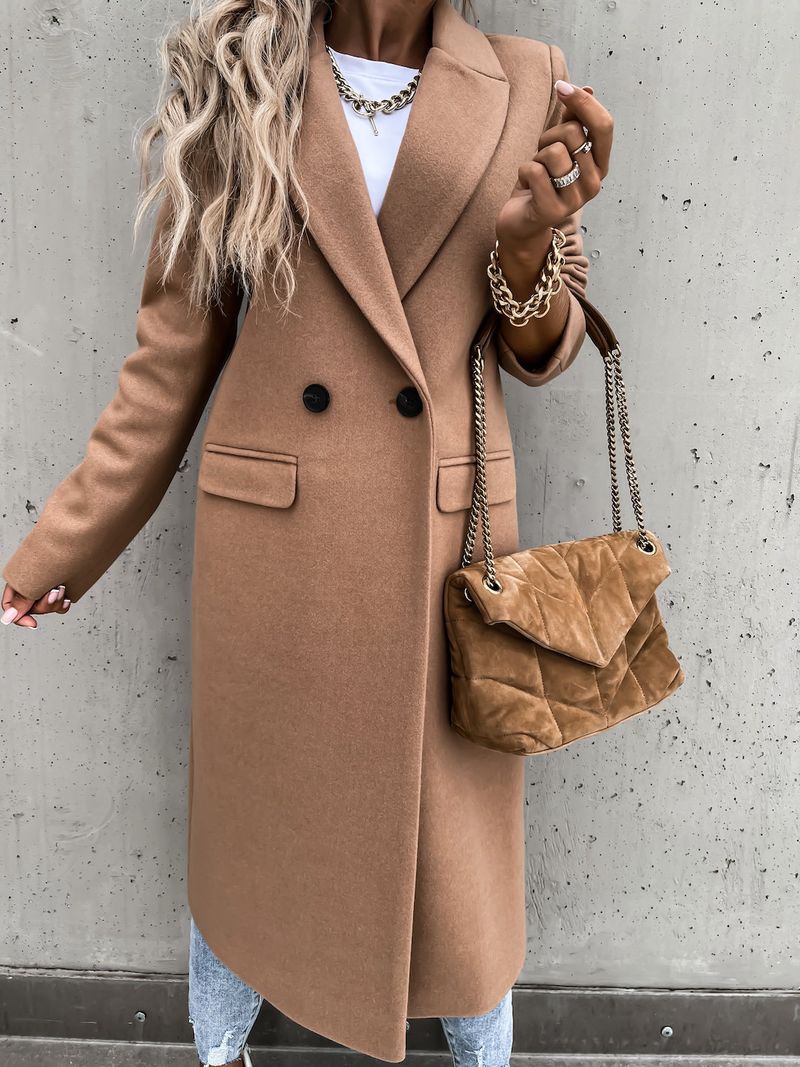Autumn Winter Blends Coats Women Solid Color Long Suit Collar Windbreak Woolen Coat Jackets Straight Causal Streetwear Overcoat_voghion.com
