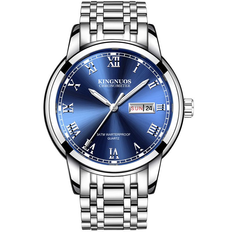 Jinuoshi Dual Calendar Steel Band Round Quartz Business Non-Mechanical Watch_voghion.com