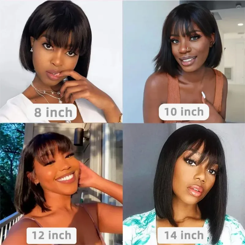 Korte Bobpruik Met Pony Recht Haar Bobpruiken Braziliaanse Menselijk Haar Pruik Remy Volledig Machinaal Gemaakte Pruik voor Vrouwen Lijmloze Bobpruik_voghion.com